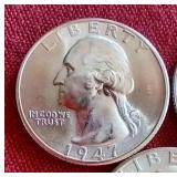 (3) Gorgeous Uncirculated 1947 Washington Quarters - P/D/S