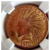 Awesome 1912 Indian Head $10 Gold Coin - NGC MS62
