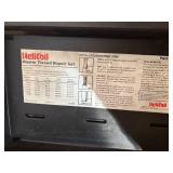 Box of Misc Hand Tools Helicoil Repair Set, Compression Connector, Bostitch Level, Stanley Carbide Rod Saw, and More