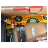 Box of Misc Hand Tools Helicoil Repair Set, Compression Connector, Bostitch Level, Stanley Carbide Rod Saw, and More