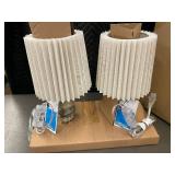 Table Lamp Pair - Cream Ceramic Base, Pleated Beige Shade, 25W Type B Bulb (Sold Separately)