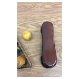 Vintage Billiard Ball Set with Wooden Triangle Rack and Brush