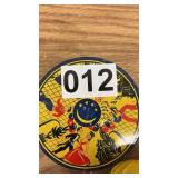 Set of 4 Vintage Tin Litho Clown Noisemakers with Red Handles