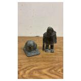 Pair of Inuit Carved Stone Figures - Walrus and Hunter