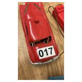 Vintage Red Tin Toy Car with Wired Remote and Train Car