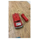 Vintage Red Tin Toy Car with Wired Remote and Train Car