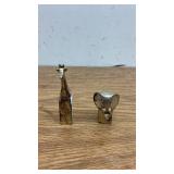 Pair of Brass Animal Figurines Giraffe and Elephant India