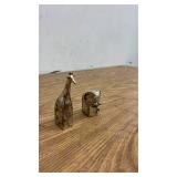 Pair of Brass Animal Figurines Giraffe and Elephant India