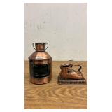 Set of 2 Copper Decor Items: Nautical Lantern and Shoe-Shaped Brush Holder