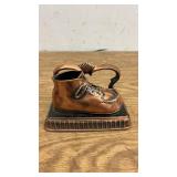 Set of 2 Copper Decor Items: Nautical Lantern and Shoe-Shaped Brush Holder