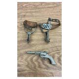 Vintage Western Spurs with Leather Straps and Lone Star Cap Gun