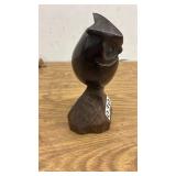 Hand-Carved Wooden Owl Figurine on Base