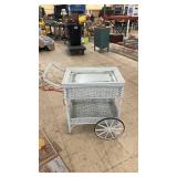 White Wicker Serving Cart with Glass Top - Pelican Pines Design