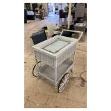 White Wicker Serving Cart with Glass Top - Pelican Pines Design