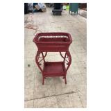 Red Wicker Plant Stand with Lower Shelf