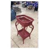 Red Wicker Plant Stand with Lower Shelf