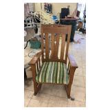Wooden Rocking Chair with Green Striped Cushion