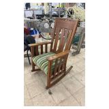 Wooden Rocking Chair with Green Striped Cushion