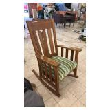 Wooden Rocking Chair with Green Striped Cushion
