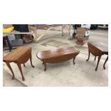 Set of 3 Vintage Wood Drop Leaf Side Tables with Queen Anne Legs