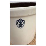 2 Gallon Stoneware Crock with Brown Interior, USA Marked