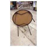 Round Folding Table with Brown Top and Metal Legs