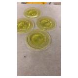 Set of 4 Vintage Yellow Glass Dessert Plates