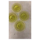 Set of 4 Vintage Yellow Glass Dessert Plates