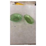 Set of 3 Green Uranium Glass Bowls and Dishes