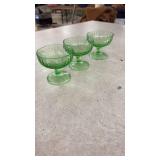 Set of 3 Vintage Green Uranium  Glass Sherbet Cups