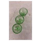 Set of 3 Vintage Green Uranium  Glass Sherbet Cups