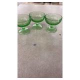 Set of 3 Vintage Green Uranium  Glass Sherbet Cups