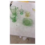 Collection of 5 Vintage Depression Glass Pieces in Green Uranium and Yellow