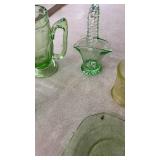 Collection of 5 Vintage Depression Glass Pieces in Green Uranium and Yellow