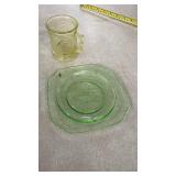 Collection of 5 Vintage Depression Glass Pieces in Green Uranium and Yellow