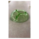 Green Uranium Glass 3-Section Divided Plate with Floral Pattern