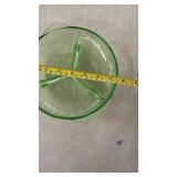 Green Uranium Glass 3-Section Divided Plate with Floral Pattern