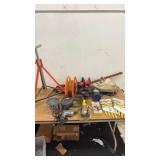 Collection of Power Tools, Extension Cords, Workshop Accessories and Stakes