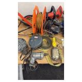 Collection of Power Tools, Extension Cords, Workshop Accessories and Stakes