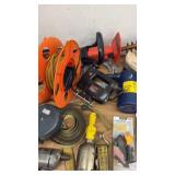 Collection of Power Tools, Extension Cords, Workshop Accessories and Stakes