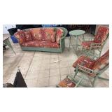 Vintage Wicker Furniture Set with Floral Cushions Sofa Table Chairs and Rockers