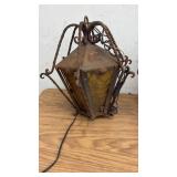 Set of 5 Vintage Wrought Iron Outdoor Lights with Amber Glass Panels