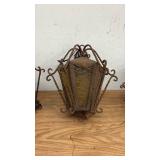 Set of 5 Vintage Wrought Iron Outdoor Lights with Amber Glass Panels