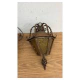 Set of 5 Vintage Wrought Iron Outdoor Lights with Amber Glass Panels