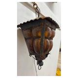Set of 5 Vintage Wrought Iron Outdoor Lights with Amber Glass Panels