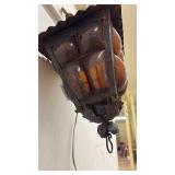 Set of 5 Vintage Wrought Iron Outdoor Lights with Amber Glass Panels