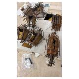 Set of 6 Antique Wrought Iron Glass Lights with Yellow Panels