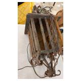 Set of 6 Antique Wrought Iron Glass Lights with Yellow Panels