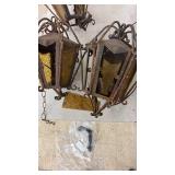 Set of 6 Antique Wrought Iron Glass Lights with Yellow Panels