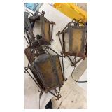 Set of 6 Antique Wrought Iron Glass Lights with Yellow Panels